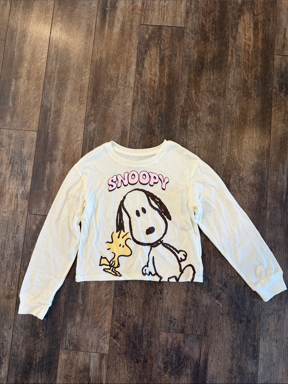 Peanuts Cream Long-Sleeve Snoopy & Woodstock Graphic Top with Pink Logo